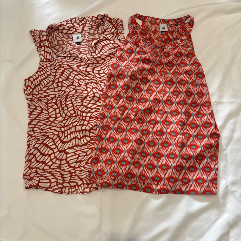 CAbi Vibrant Red and White Blouses